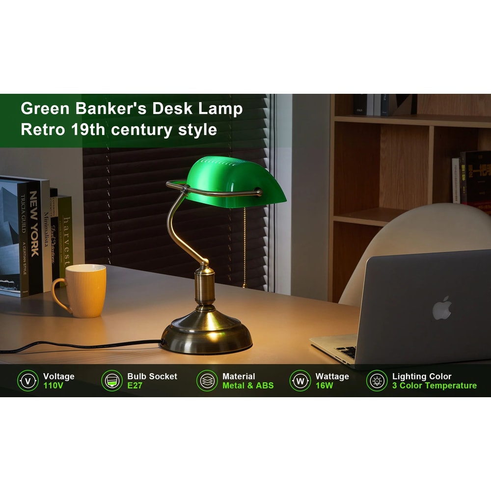 Classic Green Bankers Desk Lamp LED Reading Table Light With Acrylic Shade Vintage Study Lamp For H 8