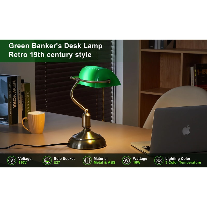 Classic Green Bankers Desk Lamp LED Reading Table Light With Acrylic Shade Vintage Study Lamp For H 8