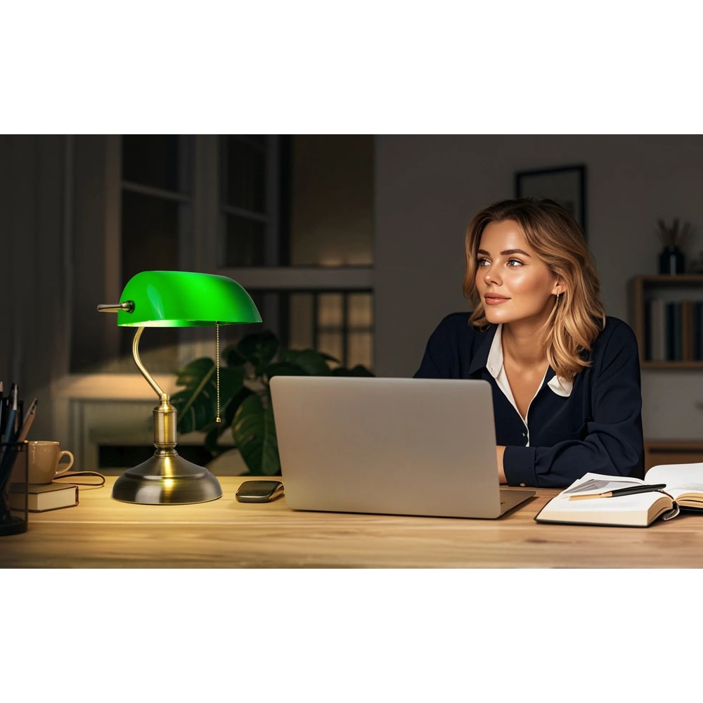 Classic Green Bankers Desk Lamp LED Reading Table Light With Acrylic Shade Vintage Study Lamp For H 10
