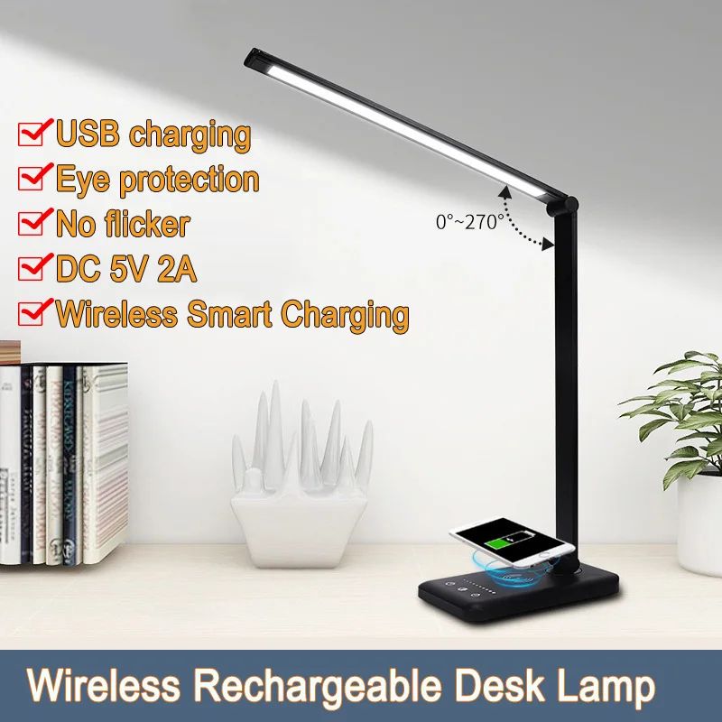 USB Rechargeable LED Desk Lamp Touch Control Foldable Portable Study Light For Kids Wireless Bedroo 0