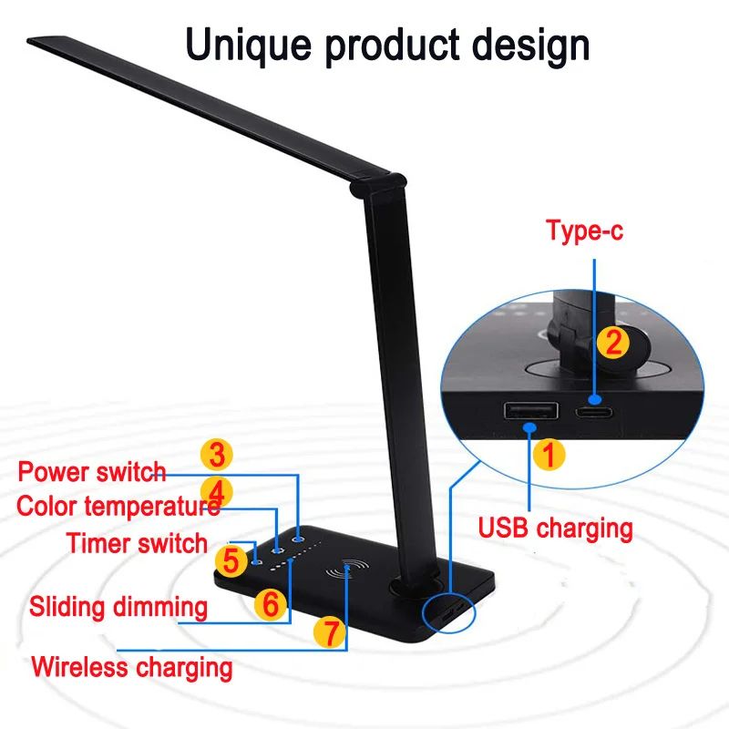 USB Rechargeable LED Desk Lamp Touch Control Foldable Portable Study Light For Kids Wireless Bedroo 3