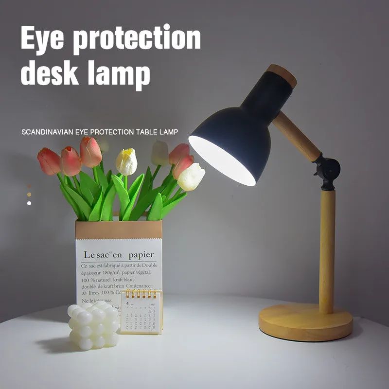Nordic Wood E27 Desk Lamp Eye Protection Reading Table Light Height Adjustable Modern Bedside Lamp 1
