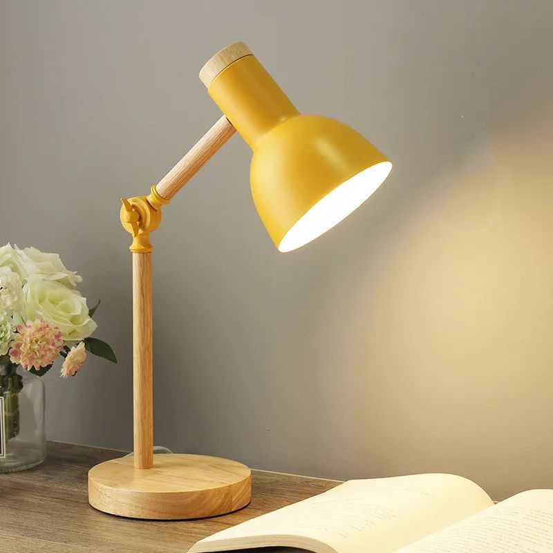 Nordic Wood E27 Desk Lamp Eye Protection Reading Table Light Height Adjustable Modern Bedside Lamp 5