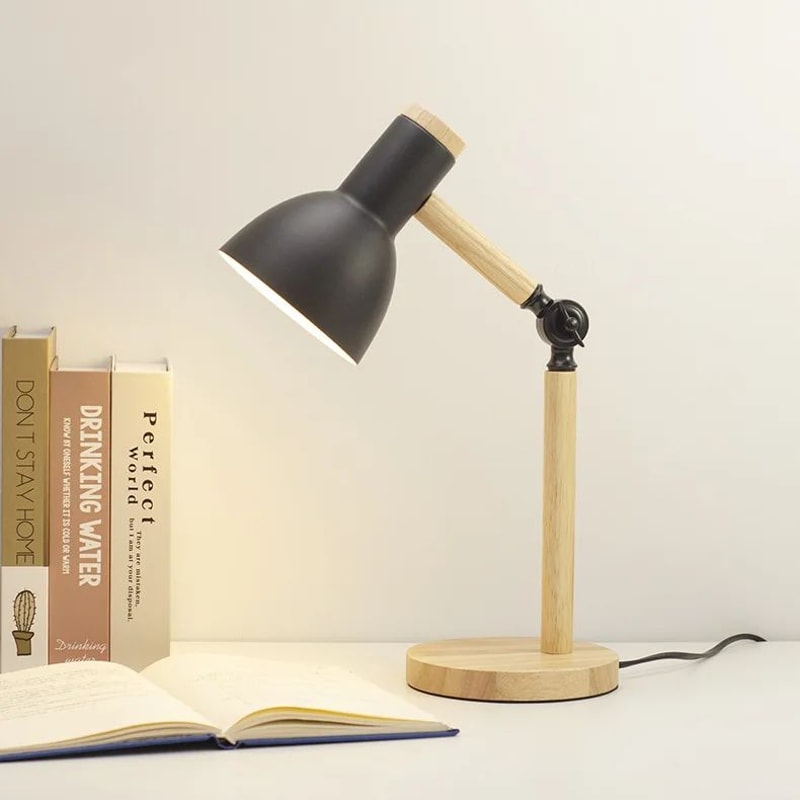 Nordic Wood E27 Desk Lamp Eye Protection Reading Table Light Height Adjustable Modern Bedside Lamp 6