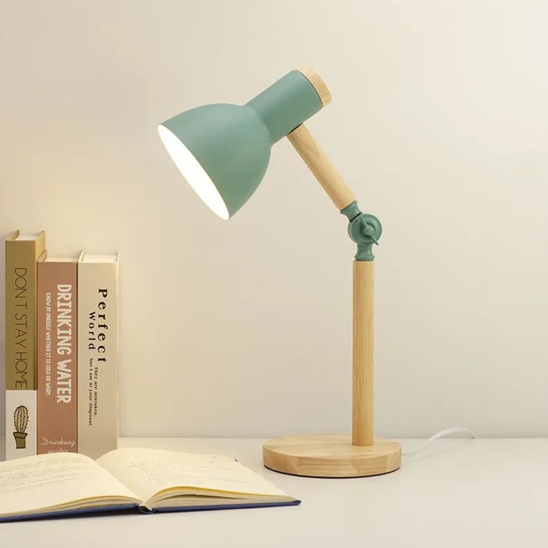 Nordic Wood E27 Desk Lamp Eye Protection Reading Table Light Height Adjustable Modern Bedside Lamp 7