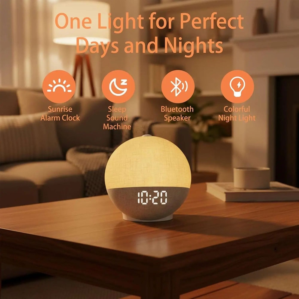 Sunrise Alarm Clock Wake Up Light White Noise Sound Machine 30 Sleep Sounds Bluetooth Speaker Night 8