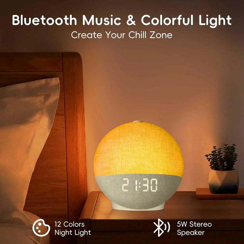Sunrise Alarm Clock Wake Up Light White Noise Sound Machine 30 Sleep Sounds Bluetooth Speaker Night 9