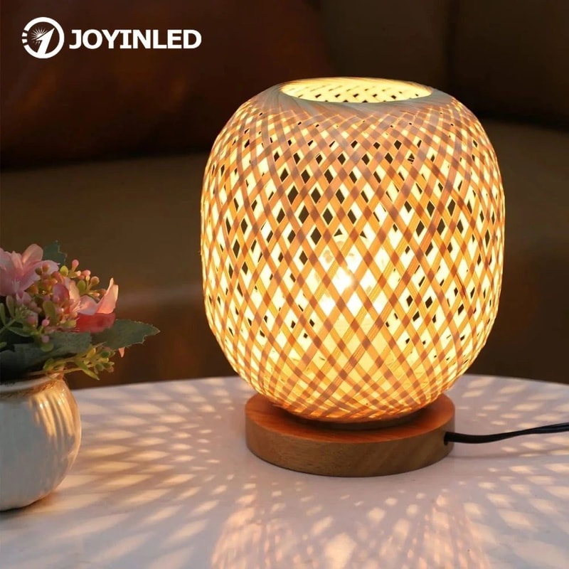 Bohemian Handwoven Bamboo Table Lamp Vintage Rattan Desktop Light For Study Teahouse Bedside Natura 6