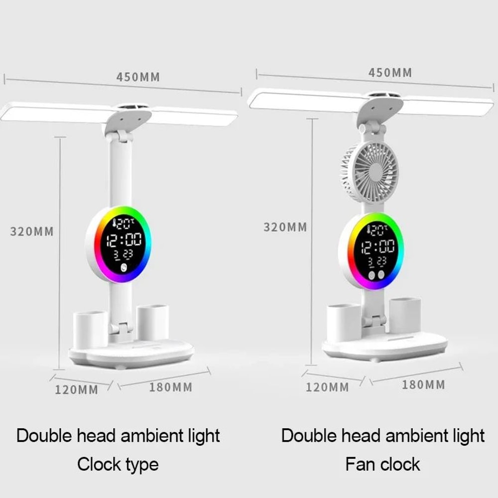 LED Desk Lamp With Fan Clock Display Adjustable Brightness Reading Light For Study Night Light For 2