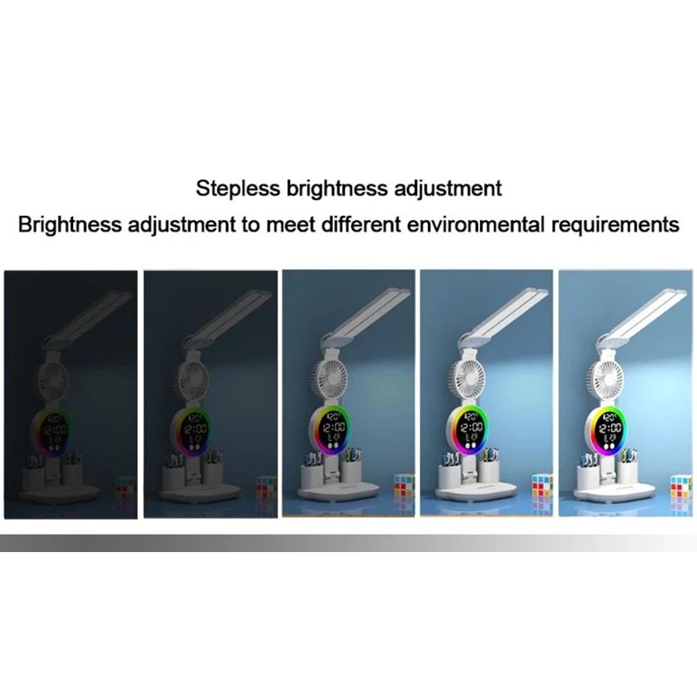 LED Desk Lamp With Fan Clock Display Adjustable Brightness Reading Light For Study Night Light For 8