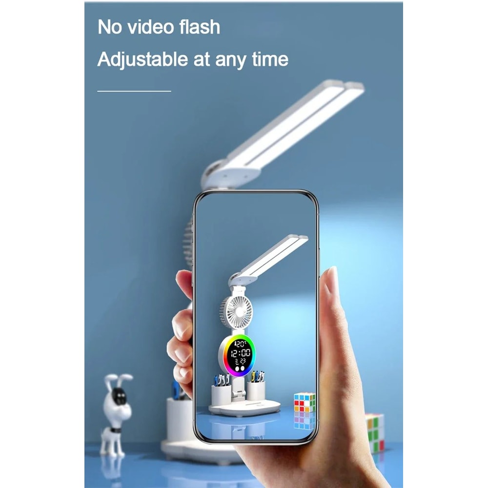 LED Desk Lamp With Fan Clock Display Adjustable Brightness Reading Light For Study Night Light For 9