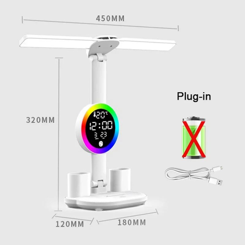LED Desk Lamp With Fan Clock Display Adjustable Brightness Reading Light For Study Night Light For 21
