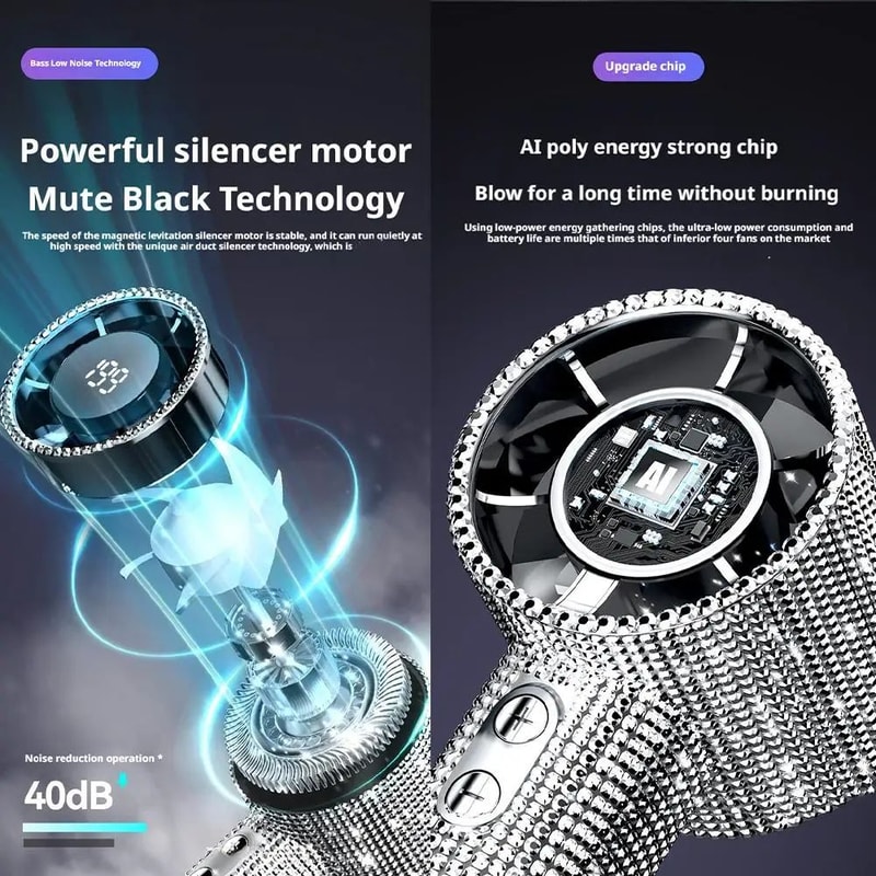 DiamondStudded Portable Mini Handheld Fan W Digital Display Silent HighSpeed Motor Rechargeable Su 2