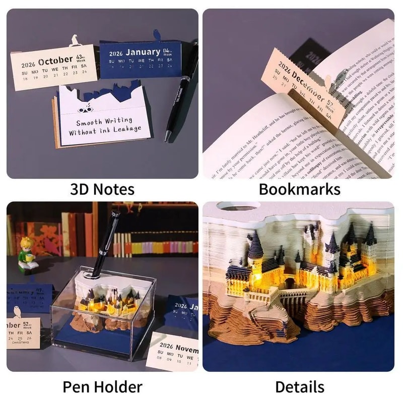 Magic Castle Weekly Calendar LED Light 3D Paper Craft Notepad Desk Decor Cute Organizer Gift Home 2