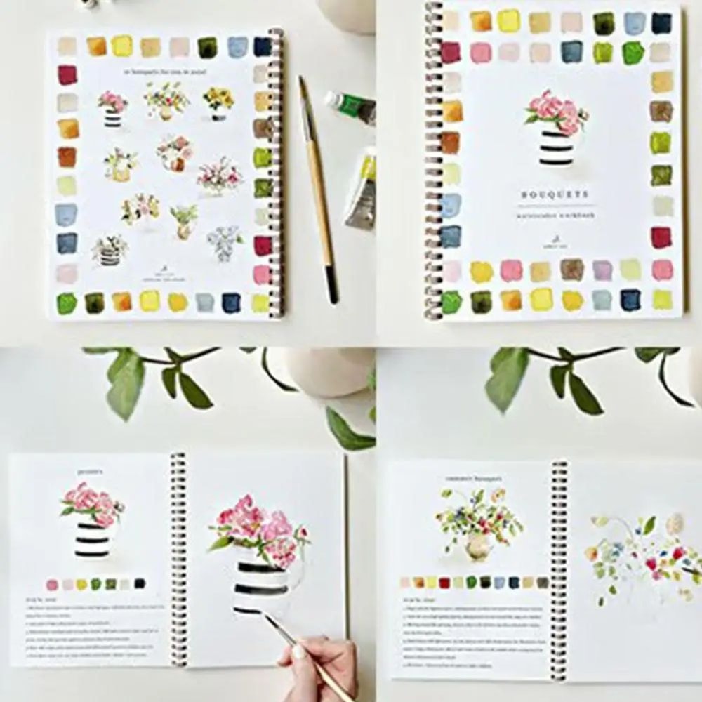 Watercolor Workbook Practice Book W Palette 9 Bouquet Themes For Kids Adults Easy Painting Lesson 2