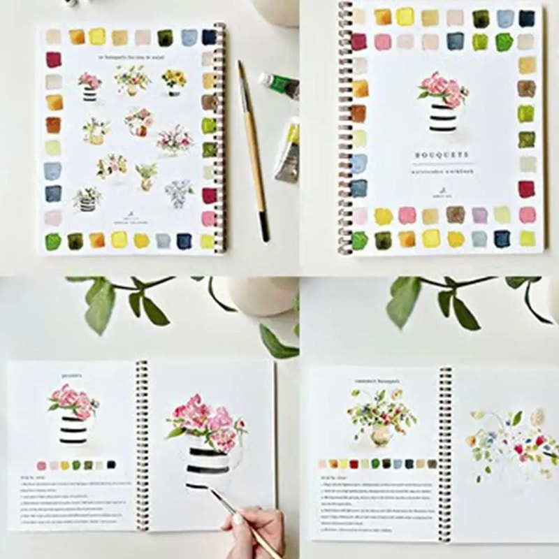 Watercolor Workbook Practice Book W Palette 9 Bouquet Themes For Kids Adults Easy Painting Lesson 2
