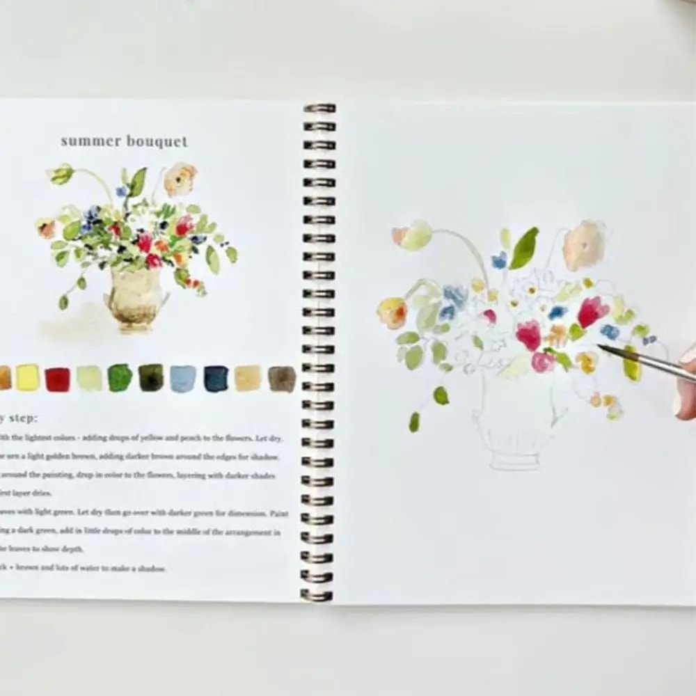 Watercolor Workbook Practice Book W Palette 9 Bouquet Themes For Kids Adults Easy Painting Lesson 3