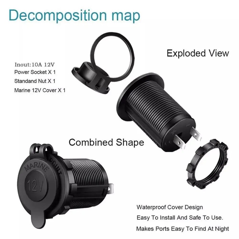 12V Waterproof Cigarette Lighter Socket Plug Car Marine RV ATV Motorcycle Power Outlet Adapter Dur 4