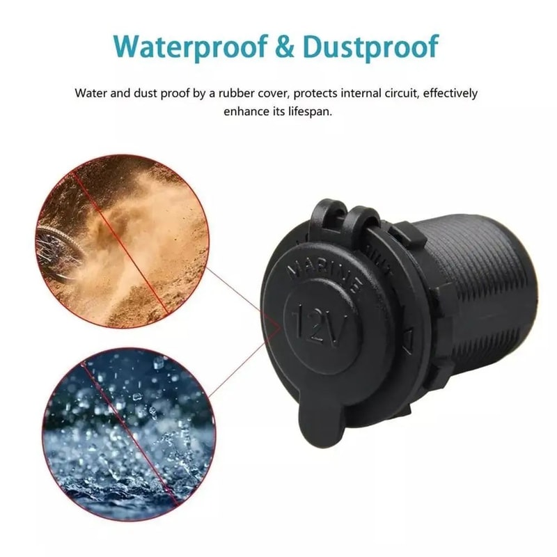 12V Waterproof Cigarette Lighter Socket Plug Car Marine RV ATV Motorcycle Power Outlet Adapter Dur 5