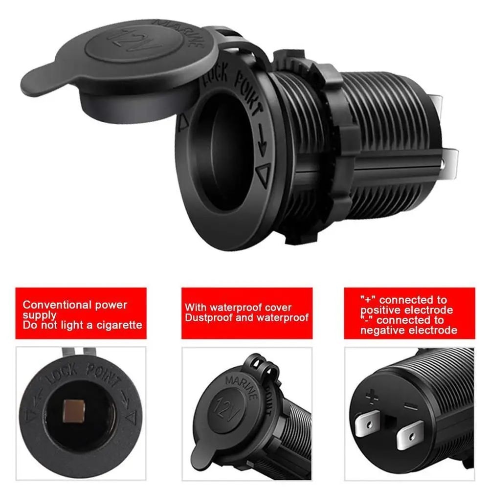 12V Waterproof Cigarette Lighter Socket Plug Car Marine RV ATV Motorcycle Power Outlet Adapter Dur 10
