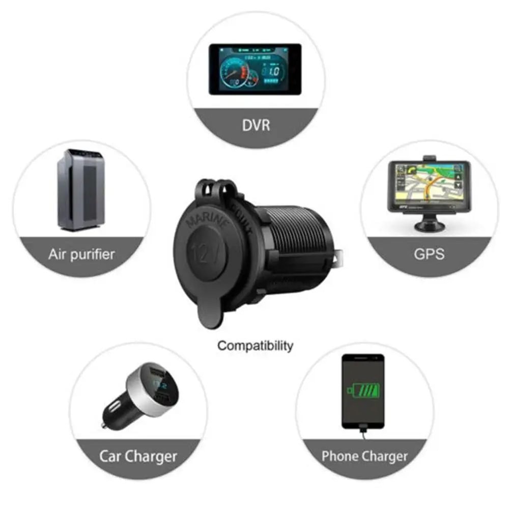 12V Waterproof Cigarette Lighter Socket Plug Car Marine RV ATV Motorcycle Power Outlet Adapter Dur 17