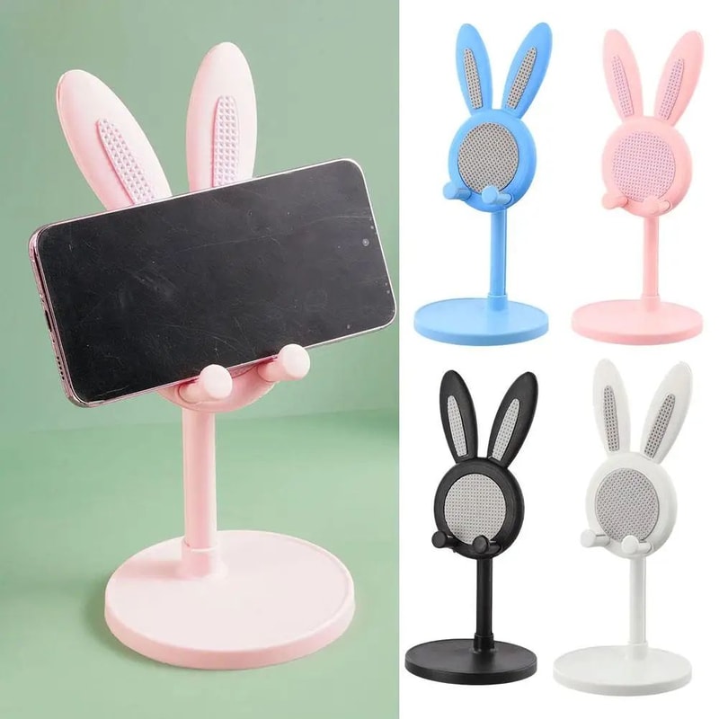 Cute Rabbit Adjustable Phone Stand For Desk Universal Tablet Holder Telescopic Height Sturdy Hands 0