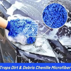 double-sided microfiber car wash mitt gloves - scratch-free wash, super absorbent, reusable washable cleaning accessory