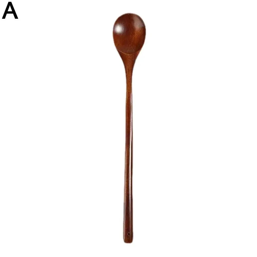 Long Handle Natural Wooden Spoon Durable Soup Ladle Scoop For Cooking Stirring Coffee Dessert Kit 6