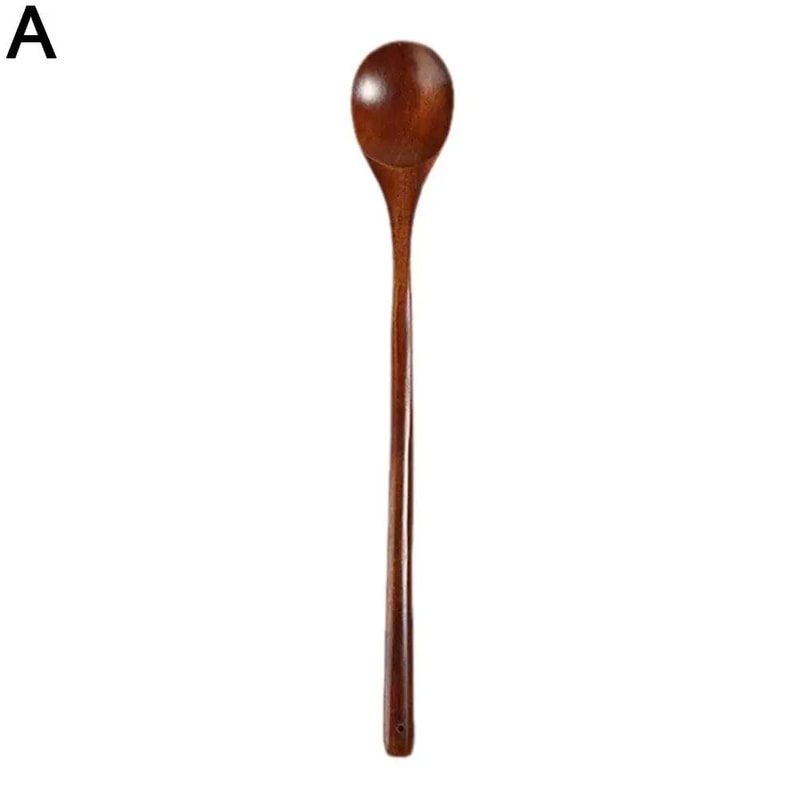 Long Handle Natural Wooden Spoon Durable Soup Ladle Scoop For Cooking Stirring Coffee Dessert Kit 6