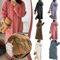 womens thick flannel coral velvet long pajamas robe - ultra-soft warm autumn winter nightwear, cozy homewear lounging