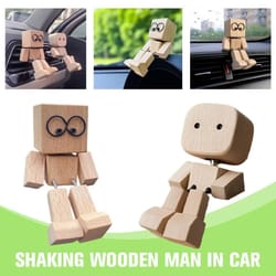cute shaking wooden man car ornament - stress-relief dashboard figurine, funny auto interior decor, wobble leg toy