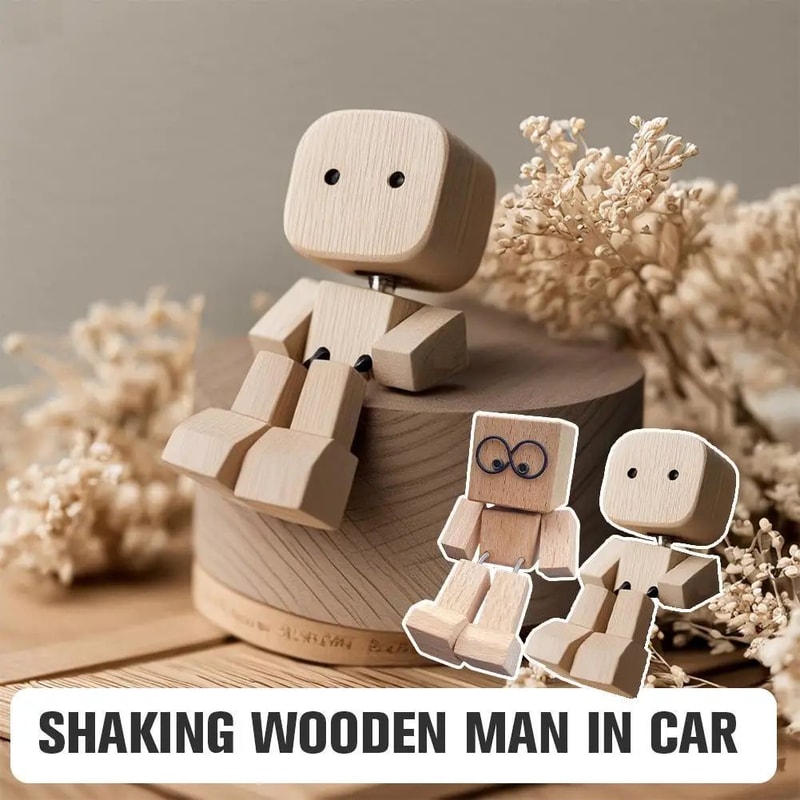 Cute Shaking Wooden Man Car Ornament StressRelief Dashboard Figurine Funny Auto Interior Decor Wob 2