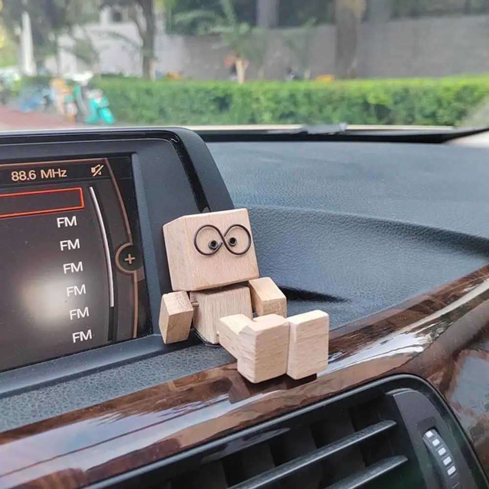 Cute Shaking Wooden Man Car Ornament StressRelief Dashboard Figurine Funny Auto Interior Decor Wob 4