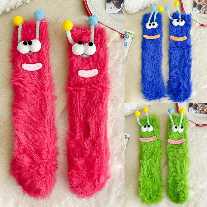 Funny Monster Fuzzy Socks Thick Coral Fleece Warm Floor Socks With Big Eyes Cute Cozy Winter Gift 0