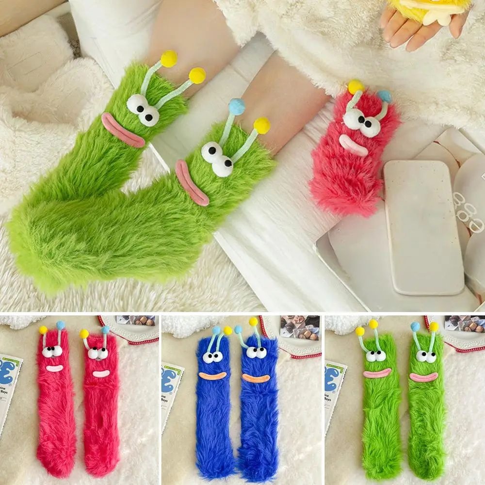 Funny Monster Fuzzy Socks Thick Coral Fleece Warm Floor Socks With Big Eyes Cute Cozy Winter Gift 1