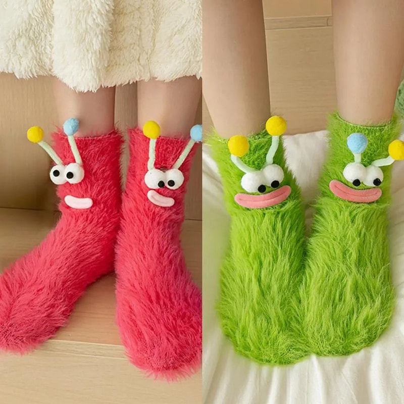 Funny Monster Fuzzy Socks Thick Coral Fleece Warm Floor Socks With Big Eyes Cute Cozy Winter Gift 2