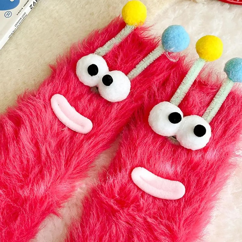 Funny Monster Fuzzy Socks Thick Coral Fleece Warm Floor Socks With Big Eyes Cute Cozy Winter Gift 4