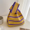 Womens Knitted Stripe Tote Handbag Reusable Mini Shoulder Wrist Bag For Students Casual EcoFriend 6