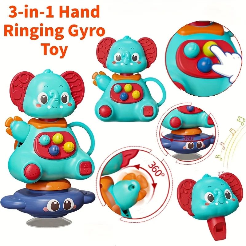 3in1 Blue Elephant Spinning Top Toy With Strong Suction Cup Baby Sensory Play High Chair Travel Gi 0