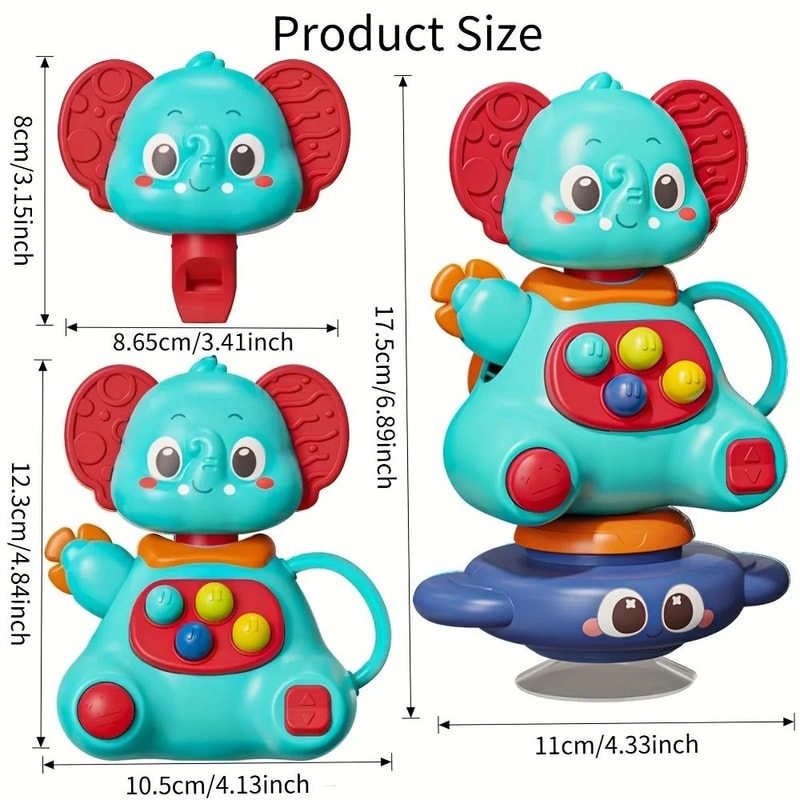 3in1 Blue Elephant Spinning Top Toy With Strong Suction Cup Baby Sensory Play High Chair Travel Gi 1