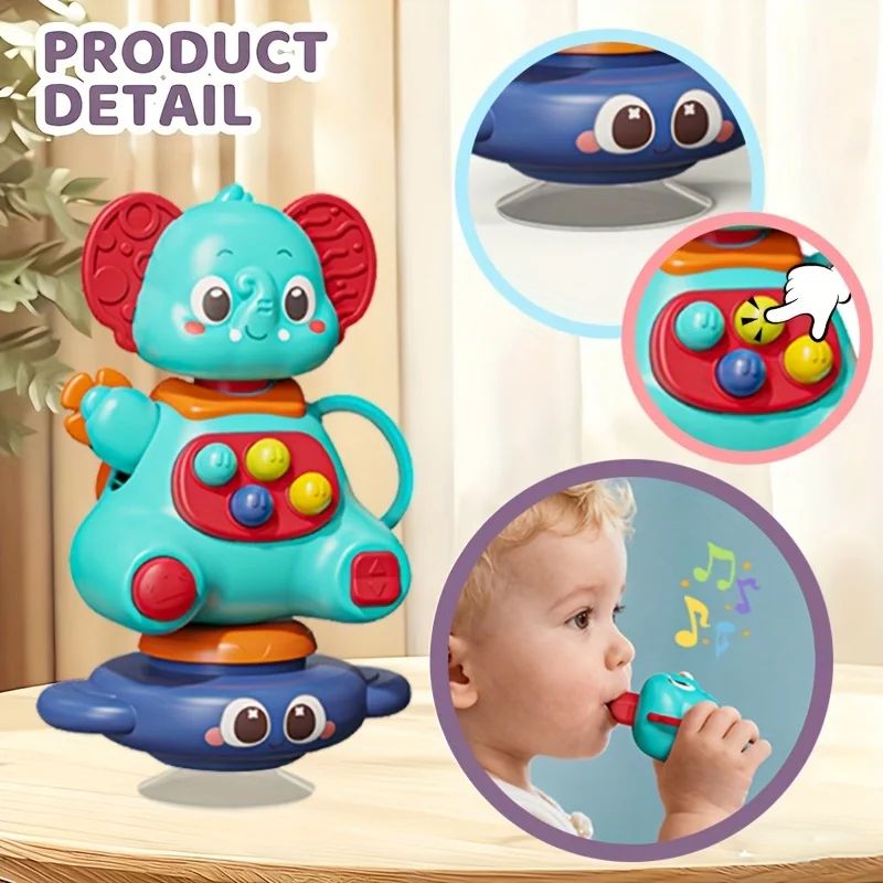 3in1 Blue Elephant Spinning Top Toy With Strong Suction Cup Baby Sensory Play High Chair Travel Gi 2