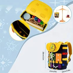montessori busy board toddler backpack for fine motor skills & life skills - learn to tie shoes, travel toy gift