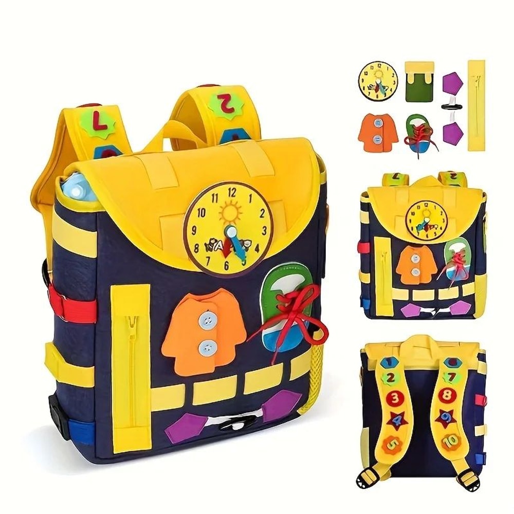 Montessori Busy Board Toddler Backpack For Fine Motor Skills Life Skills Learn To Tie Shoes Trave 5