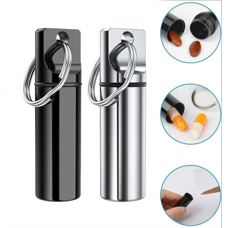 Waterproof Aluminum Pill Box Keychain With Carabiner Outdoor Travel Medicine Case Container Secure 5