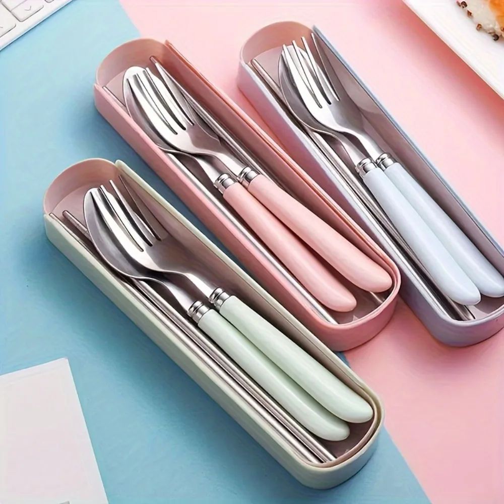Polishing Stainless Steel Portable Cutlery Set W Storage Box Picnic Camping Travel Flatware RustRe 0