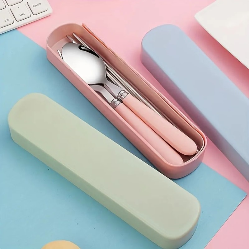 Polishing Stainless Steel Portable Cutlery Set W Storage Box Picnic Camping Travel Flatware RustRe 1