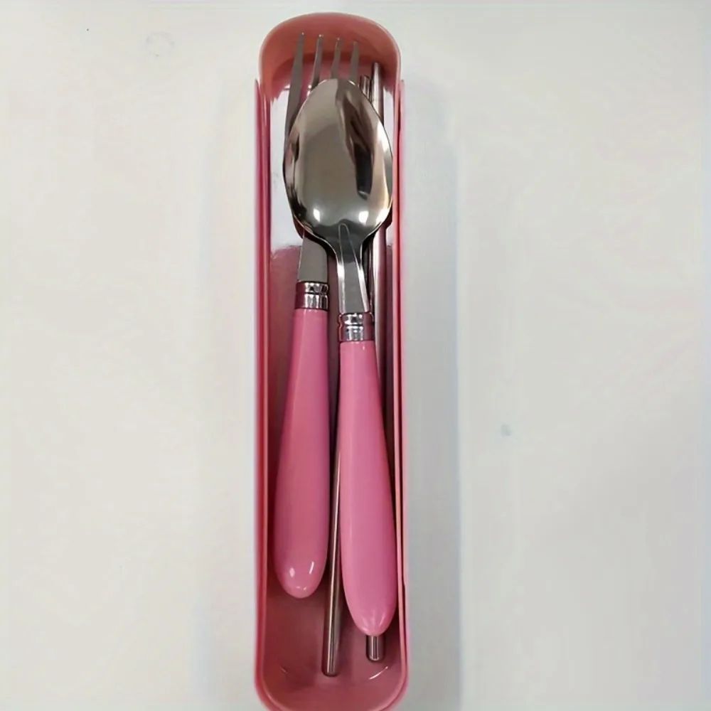 Polishing Stainless Steel Portable Cutlery Set W Storage Box Picnic Camping Travel Flatware RustRe 4