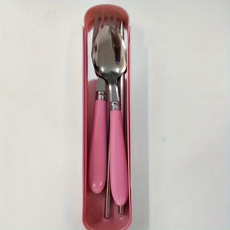 Polishing Stainless Steel Portable Cutlery Set W Storage Box Picnic Camping Travel Flatware RustRe 4