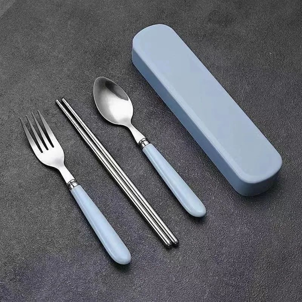 Polishing Stainless Steel Portable Cutlery Set W Storage Box Picnic Camping Travel Flatware RustRe 6