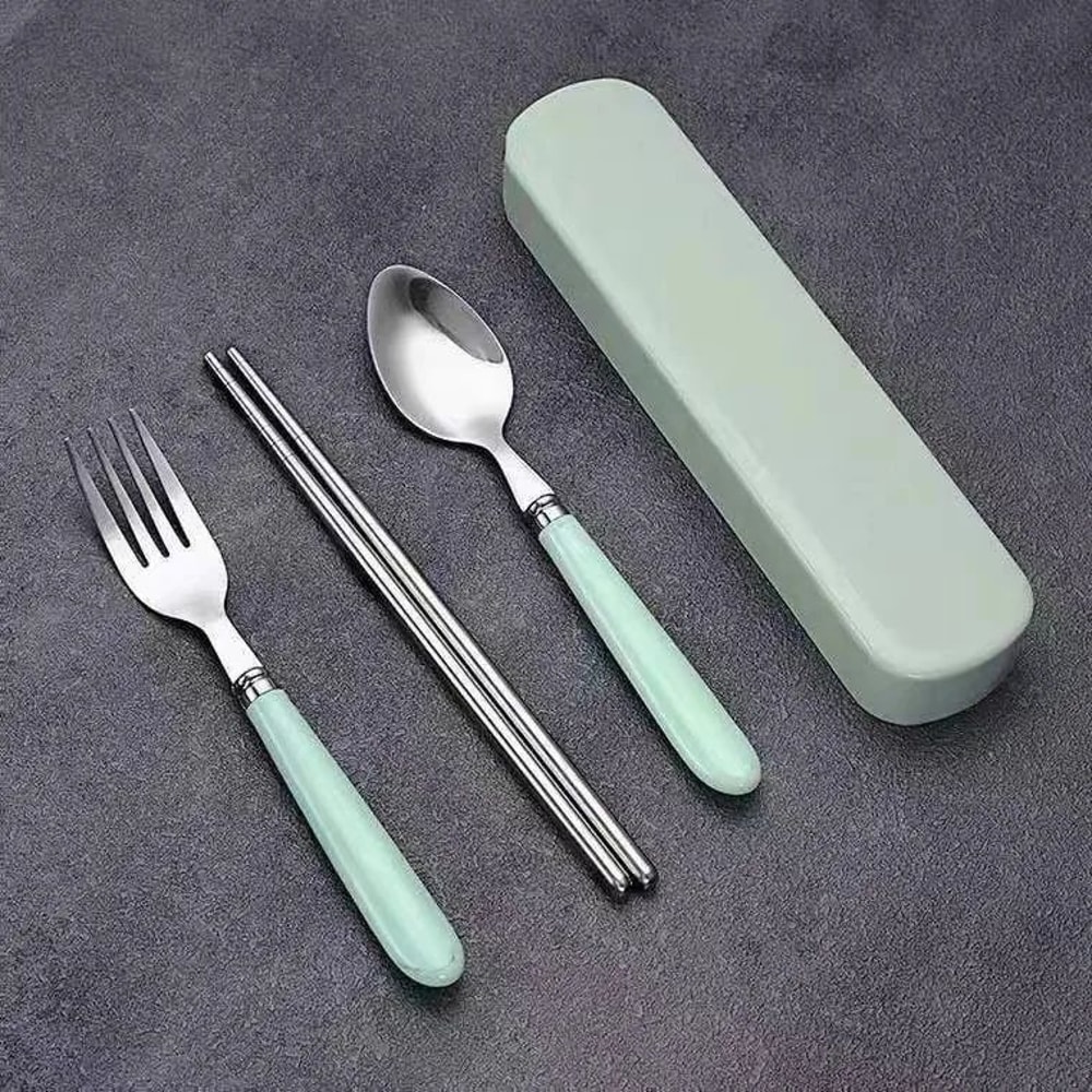 Polishing Stainless Steel Portable Cutlery Set W Storage Box Picnic Camping Travel Flatware RustRe 7